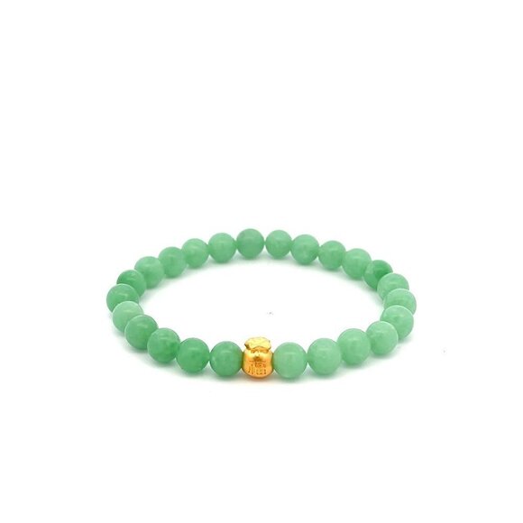 RAFANTHIA Jewelry - 24K Yellow Gold Money Bag Lucky Bracelet Green Jade Gemstones 6mm